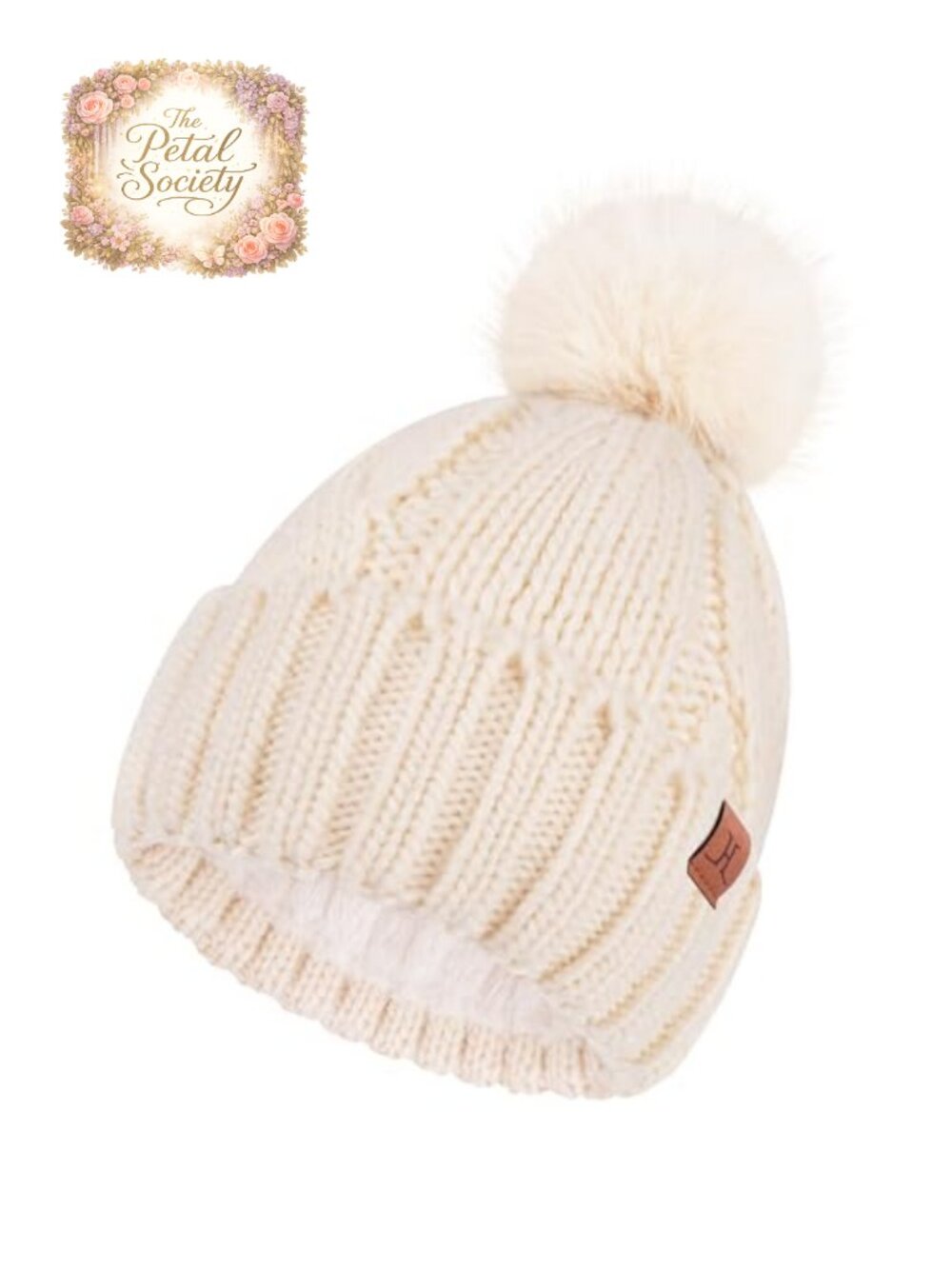Womens Cable Knit Beanie Pom Pom Fleece Lined Winter Hat